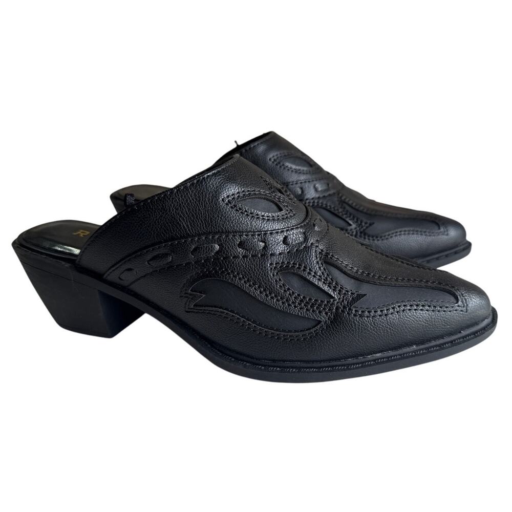 Roper Beth Mules Women's 7.5 Snip Toe Inlay Accents Black‎ Slip On Heels